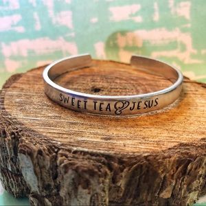 🆕 Sweet Tea and Jesus Handstamped Stainless Southern Cuff Bracelet